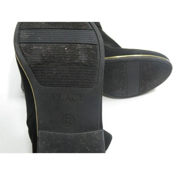 Children’s Place Faux Black Suede Dress Ankle Booties Zip Bow Heel Girls 12 - Picture 9 of 9